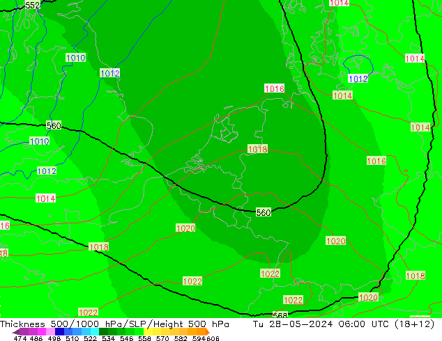 Dikte 500-1000hPa UK-Global di 28.05.2024 06 UTC