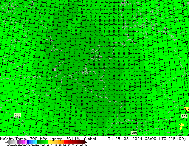 Yükseklik/Sıc. 700 hPa UK-Global Sa 28.05.2024 03 UTC