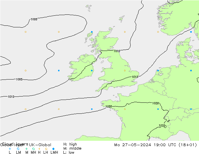 Cloud layer UK-Global Mo 27.05.2024 19 UTC