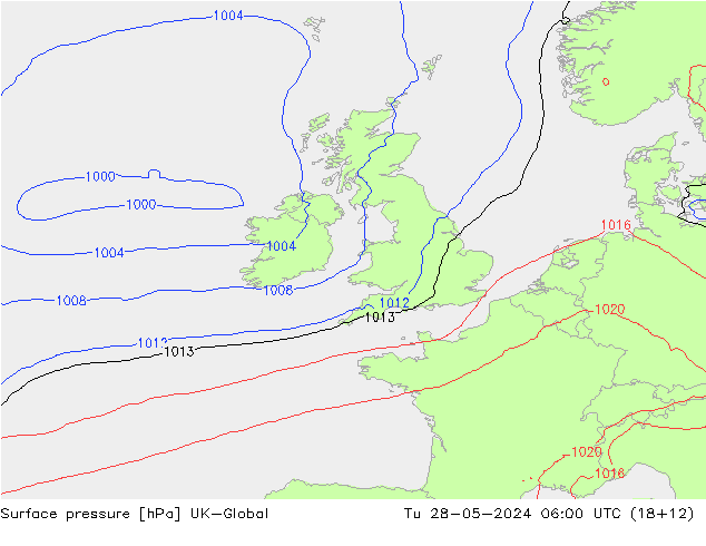 Surface pressure UK-Global Tu 28.05.2024 06 UTC