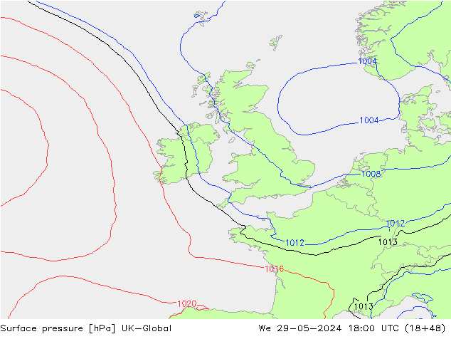 Luchtdruk (Grond) UK-Global wo 29.05.2024 18 UTC