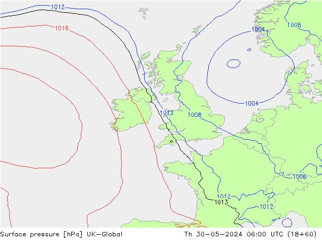 Atmosférický tlak UK-Global Čt 30.05.2024 06 UTC