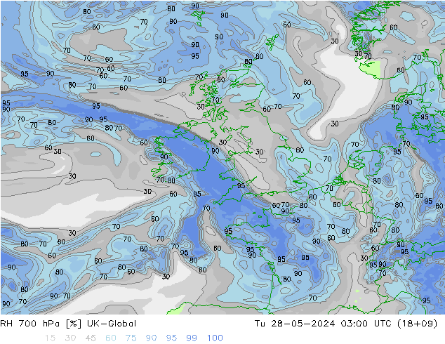 RH 700 hPa UK-Global Tu 28.05.2024 03 UTC