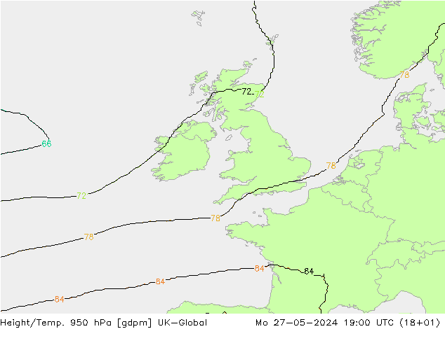 Height/Temp. 950 гПа UK-Global пн 27.05.2024 19 UTC