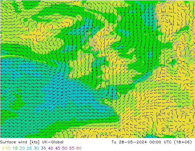 Surface wind UK-Global Tu 28.05.2024 00 UTC