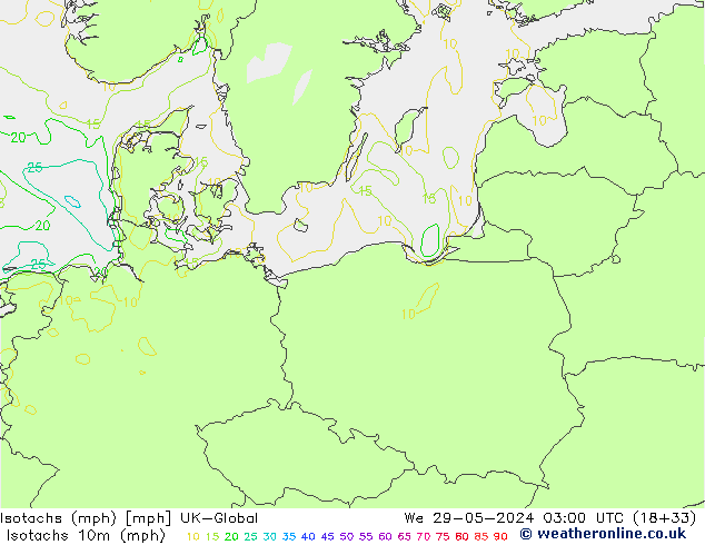 Isotachs (mph) UK-Global We 29.05.2024 03 UTC