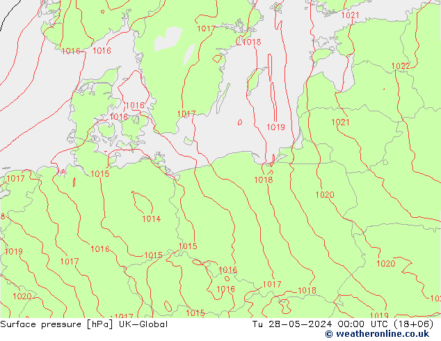 Surface pressure UK-Global Tu 28.05.2024 00 UTC