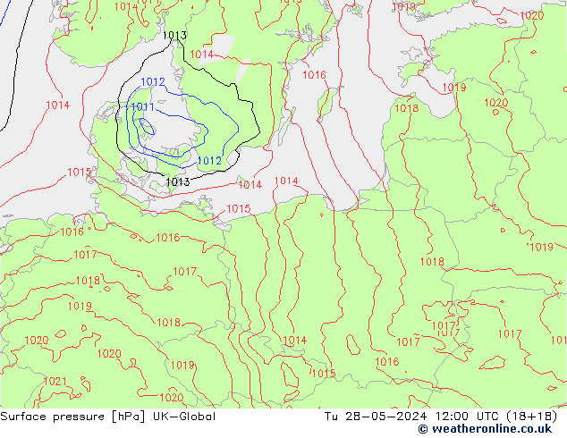 Atmosférický tlak UK-Global Út 28.05.2024 12 UTC