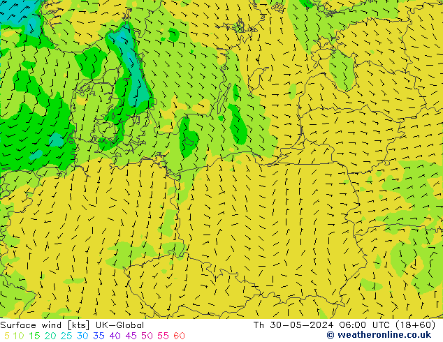 Surface wind UK-Global Th 30.05.2024 06 UTC