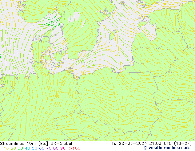 Streamlines 10m UK-Global Tu 28.05.2024 21 UTC