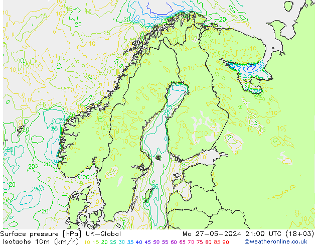 Isotachs (kph) UK-Global Mo 27.05.2024 21 UTC