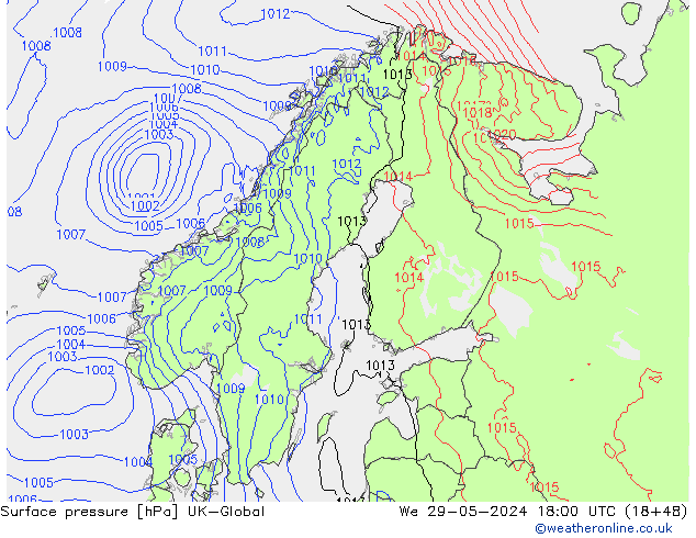 Surface pressure UK-Global We 29.05.2024 18 UTC