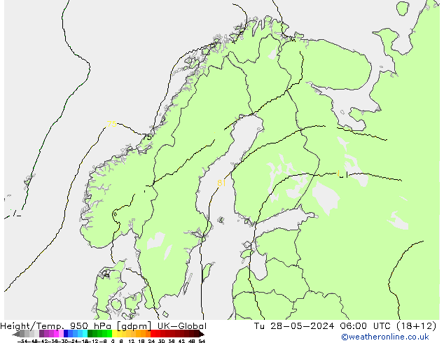 Height/Temp. 950 hPa UK-Global Tu 28.05.2024 06 UTC