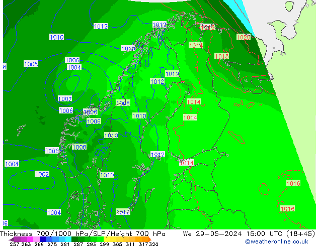 Thck 700-1000 hPa UK-Global We 29.05.2024 15 UTC