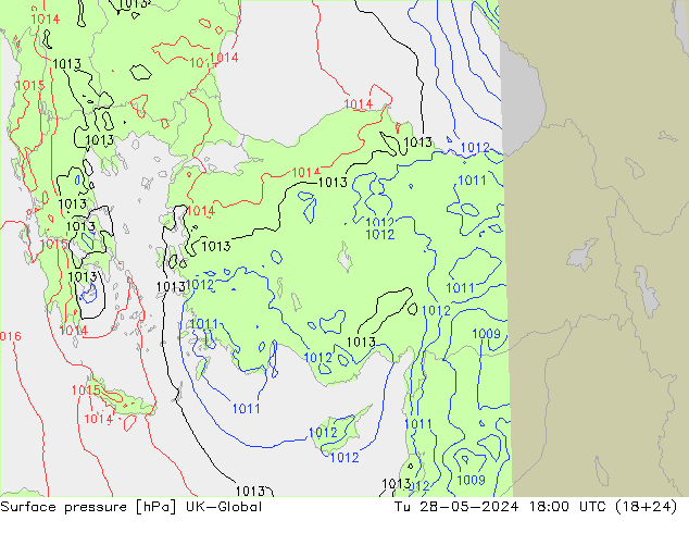 Surface pressure UK-Global Tu 28.05.2024 18 UTC