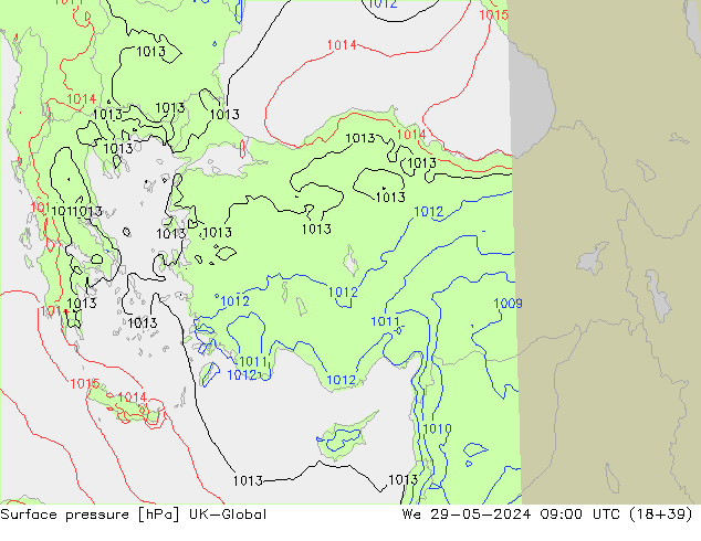 Atmosférický tlak UK-Global St 29.05.2024 09 UTC