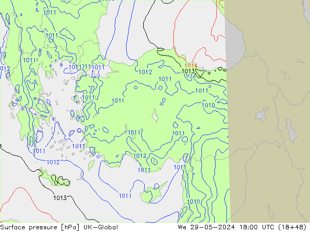 Presión superficial UK-Global mié 29.05.2024 18 UTC