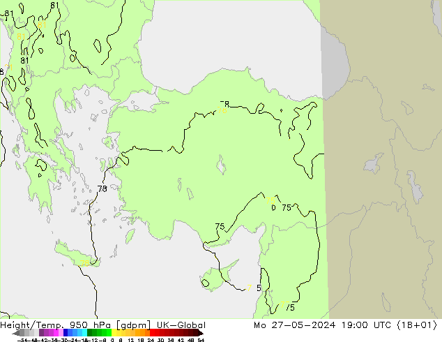 Height/Temp. 950 hPa UK-Global Po 27.05.2024 19 UTC