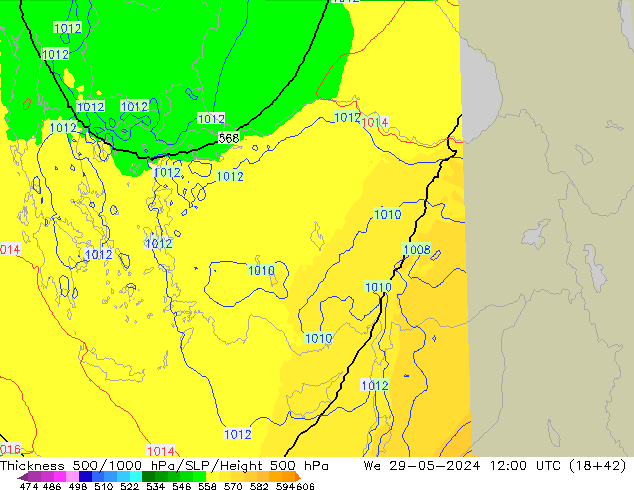 Thck 500-1000hPa UK-Global St 29.05.2024 12 UTC