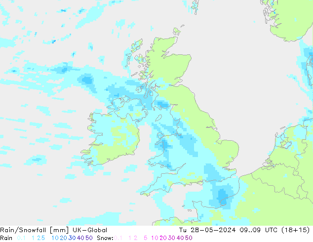 Rain/Snowfall UK-Global Tu 28.05.2024 09 UTC
