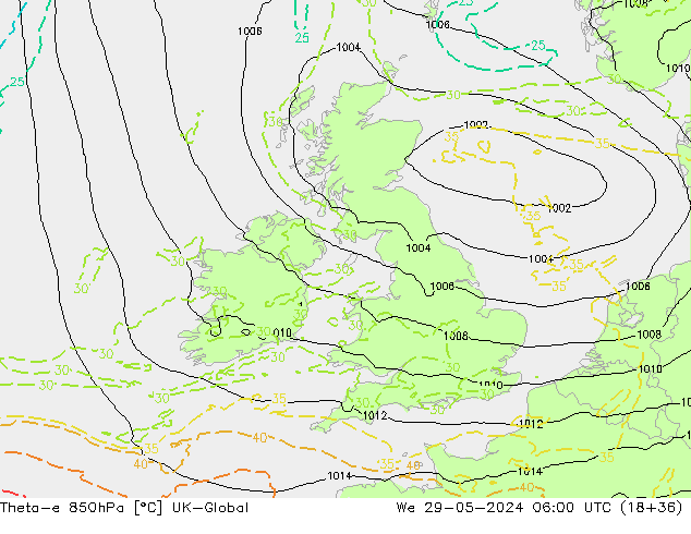 Theta-e 850гПа UK-Global ср 29.05.2024 06 UTC