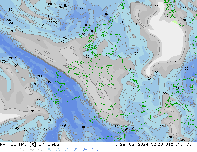 RH 700 hPa UK-Global Di 28.05.2024 00 UTC