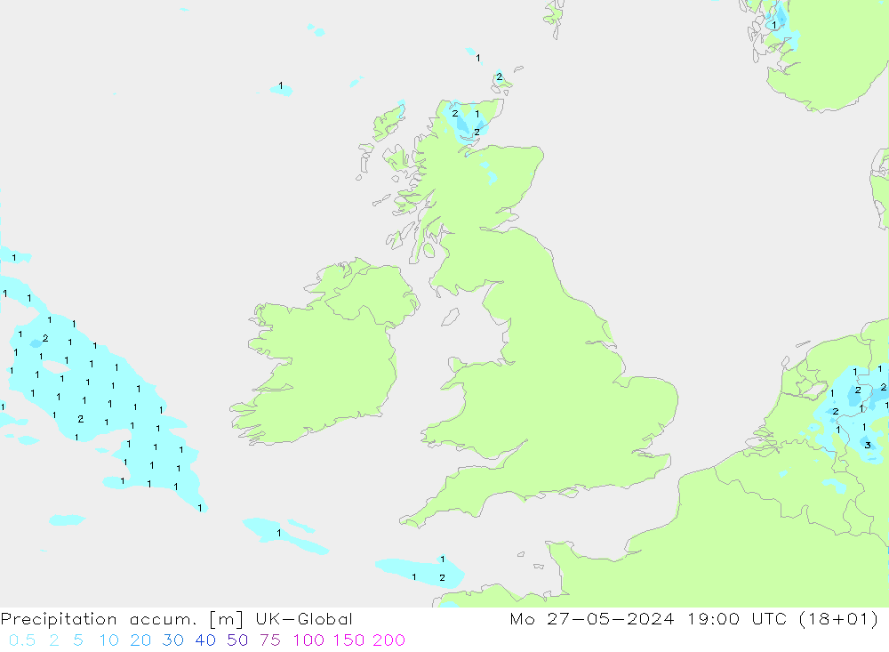 Precipitation accum. UK-Global пн 27.05.2024 19 UTC