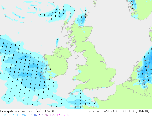Precipitation accum. UK-Global вт 28.05.2024 00 UTC
