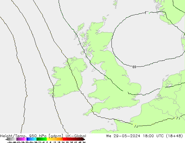 Height/Temp. 950 hPa UK-Global St 29.05.2024 18 UTC