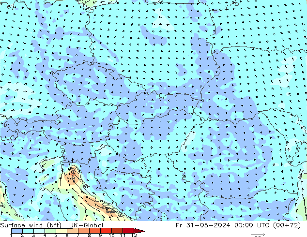 Surface wind (bft) UK-Global Fr 31.05.2024 00 UTC