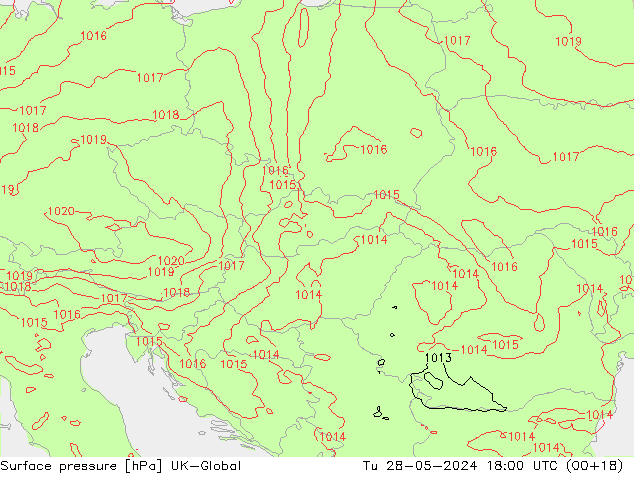 Surface pressure UK-Global Tu 28.05.2024 18 UTC