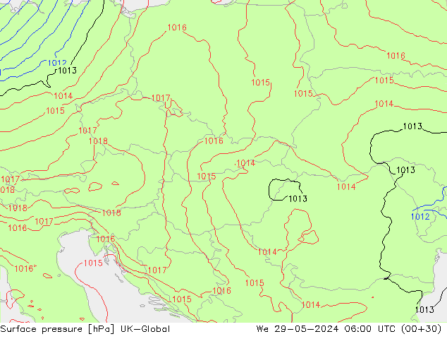 Atmosférický tlak UK-Global St 29.05.2024 06 UTC