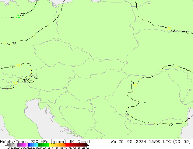 Height/Temp. 950 hPa UK-Global St 29.05.2024 15 UTC