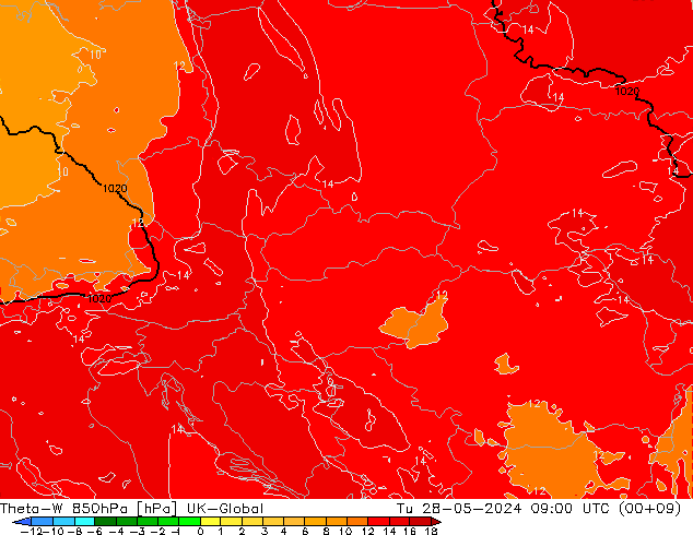 Theta-W 850hPa UK-Global Tu 28.05.2024 09 UTC