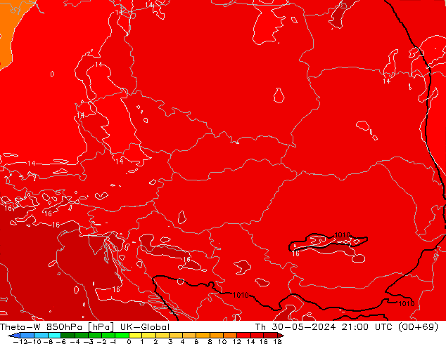 Theta-W 850hPa UK-Global Do 30.05.2024 21 UTC