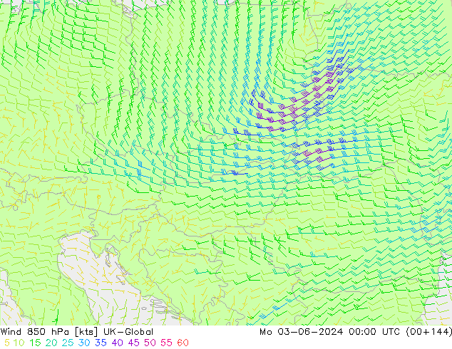 Vent 850 hPa UK-Global lun 03.06.2024 00 UTC