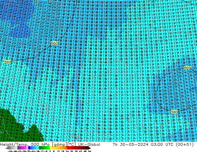 Yükseklik/Sıc. 500 hPa UK-Global Per 30.05.2024 03 UTC