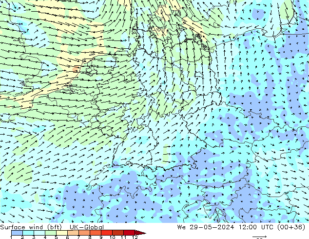 Rüzgar 10 m (bft) UK-Global Çar 29.05.2024 12 UTC