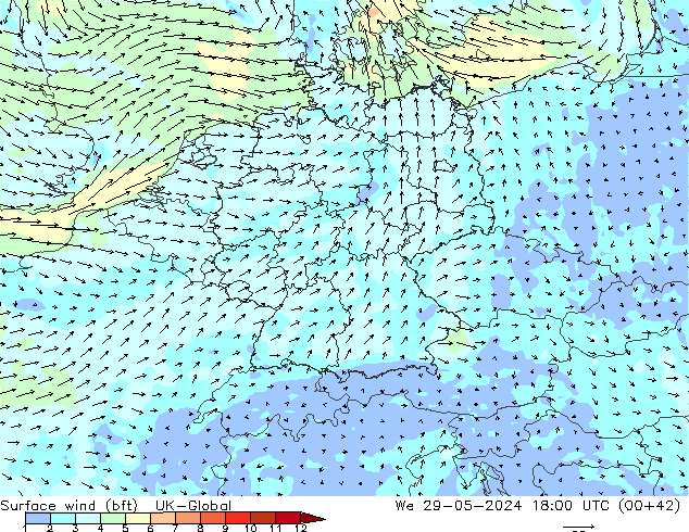 Surface wind (bft) UK-Global We 29.05.2024 18 UTC