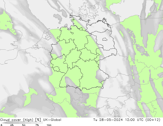 Cloud cover (high) UK-Global Tu 28.05.2024 12 UTC