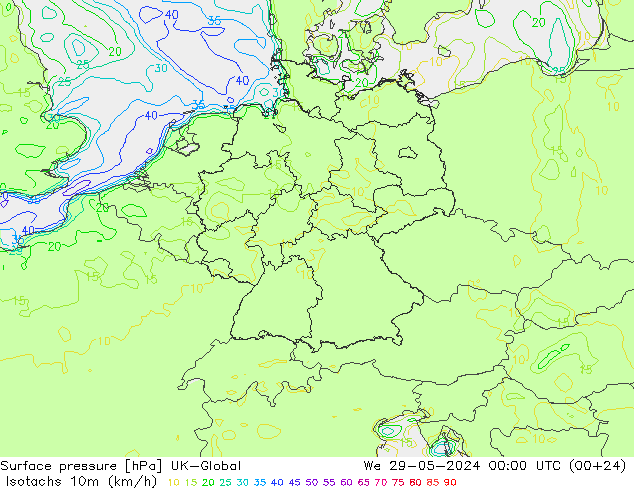 Eşrüzgar Hızları (km/sa) UK-Global Çar 29.05.2024 00 UTC