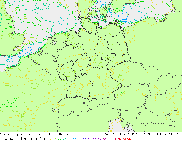 Isotachs (kph) UK-Global ср 29.05.2024 18 UTC