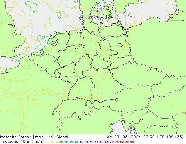 Izotacha (mph) UK-Global śro. 29.05.2024 12 UTC