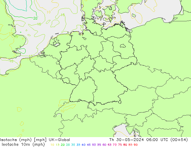 Isotachs (mph) UK-Global jeu 30.05.2024 06 UTC