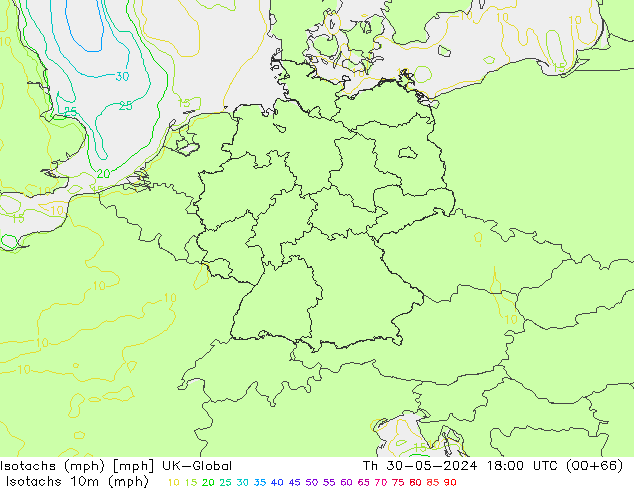 Izotacha (mph) UK-Global czw. 30.05.2024 18 UTC