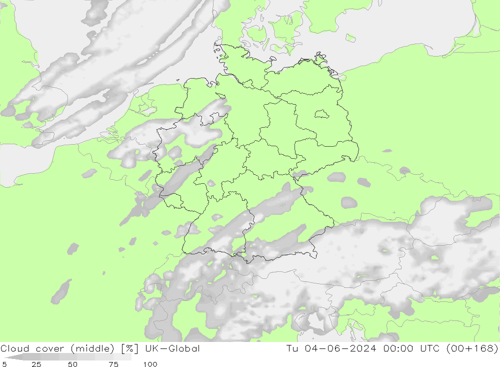 Cloud cover (middle) UK-Global Tu 04.06.2024 00 UTC