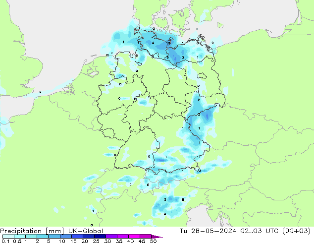 Precipitation UK-Global Tu 28.05.2024 03 UTC