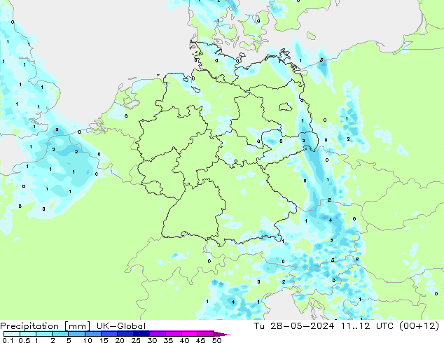 Precipitation UK-Global Tu 28.05.2024 12 UTC