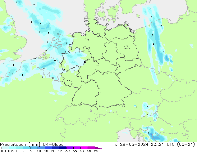 Precipitation UK-Global Tu 28.05.2024 21 UTC