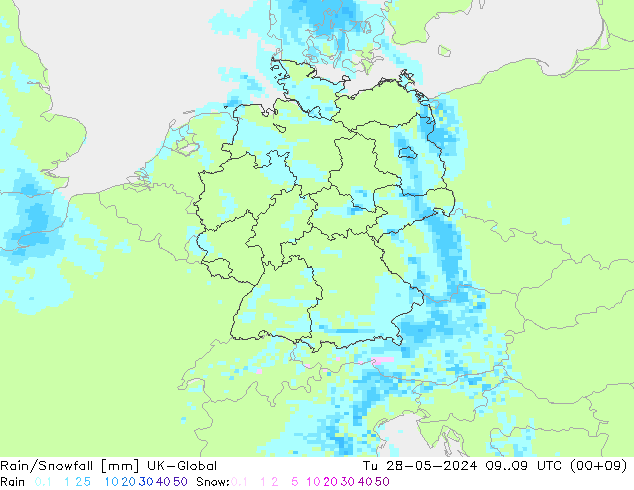 Rain/Snowfall UK-Global вт 28.05.2024 09 UTC